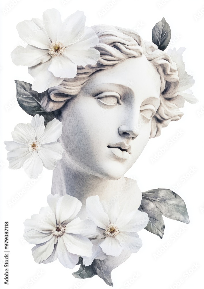 Naklejka premium Elegant classical statue with flowers