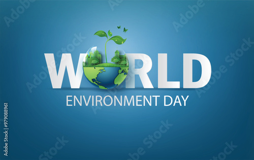 World Environment Day Logo with Green Leaf and Globe in Lettering Design