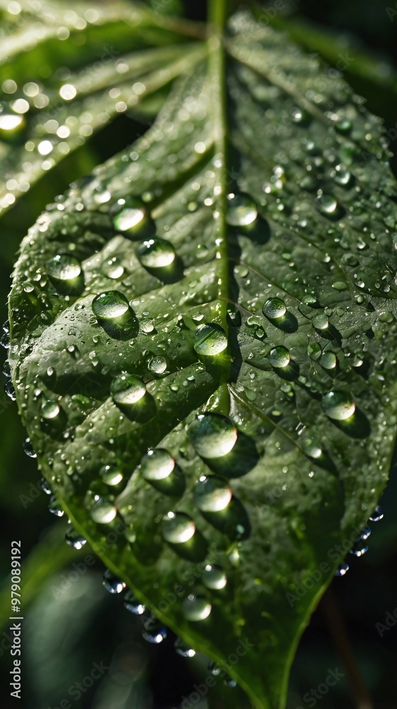 natural image of dewdrops on a green leaf natural image of dewdrops on a green leaf