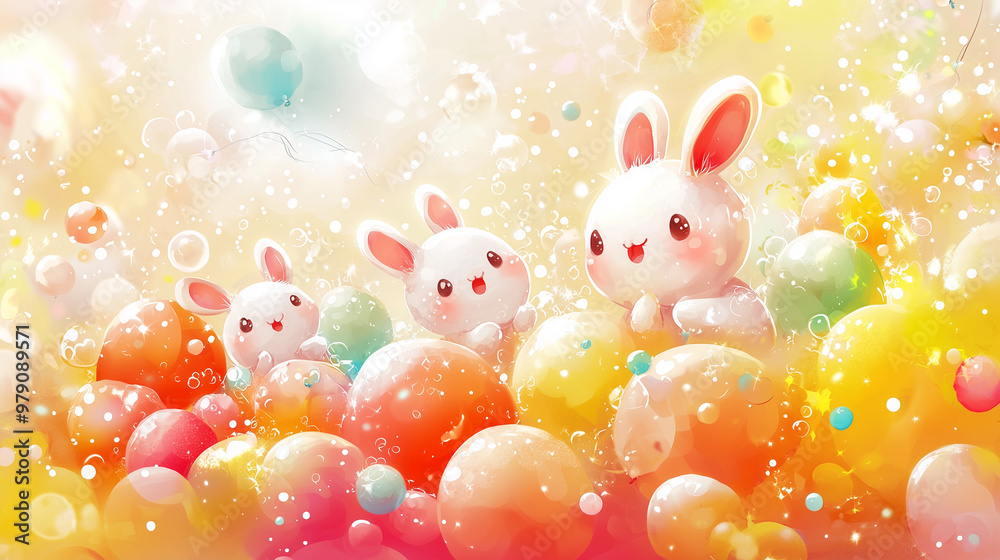 Cartoon rabbit and colorful bubble paradise Cartoon rabbit and colorful bubble paradise