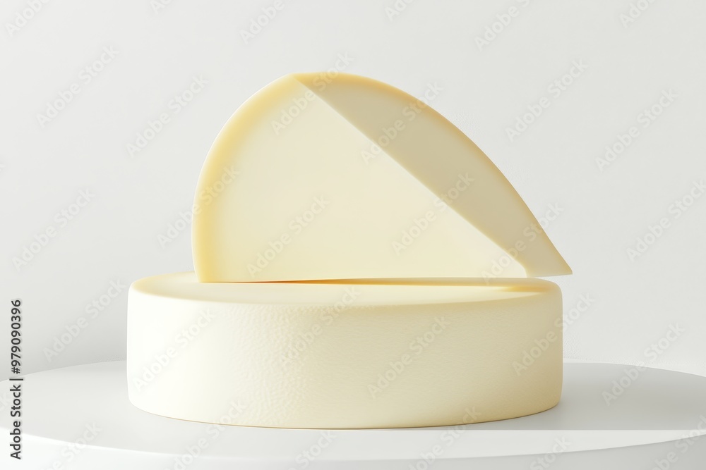 Render a geometrically pleasing composition of a sliced gouda cheese