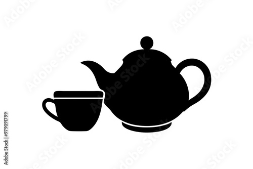 Tea house Logo Icon. teapot with Tea cup icon vector silhouette black