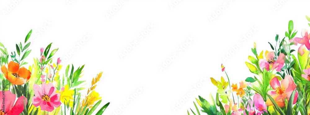 Greeting card, invitation, and other printing design with floral watercolor illustration. Hand drawn wild flowers on white background. Greeting card, invitation, and other printing design with floral watercolor illustration. Hand drawn wild flowers on white background.