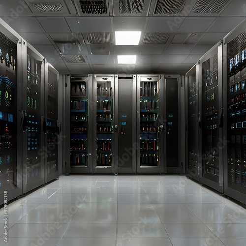 server room with servers Server racks in server room data center server rack with servers  
