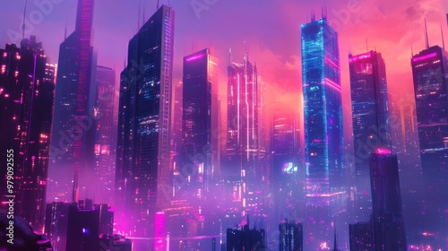 Vibrant Neon Metropolis in Futuristic Cityscape