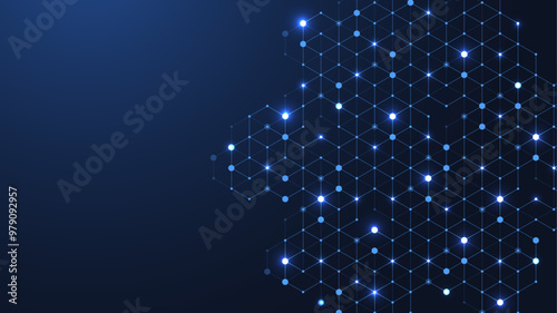Hexagonal digital abstract background. Technology concept with lines, dots and hexagons for poster, banner, header, footer