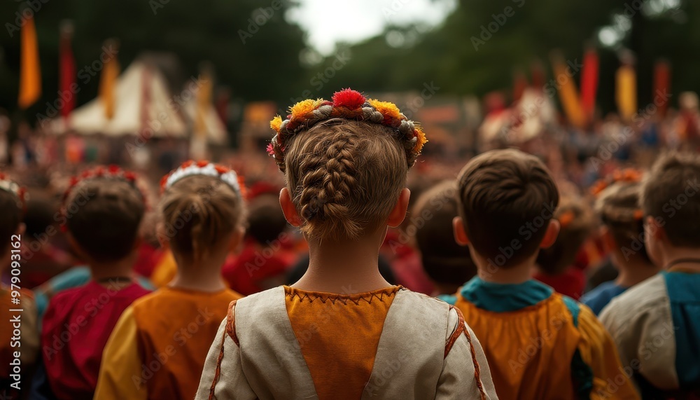 A group of children in historical costumes enjoy a lively celebration, showcasing cultural heritage and festive spirit. A group of children in historical costumes enjoy a lively celebration, showcasing cultural heritage and festive spirit.