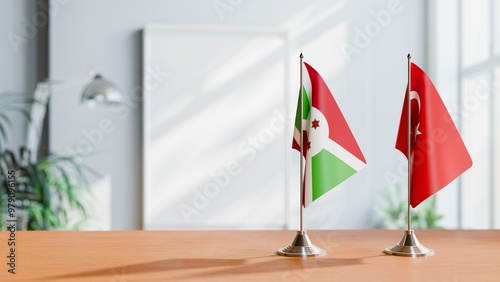 FLAGS OF BURUNDI AND TURKEY ON TABLE