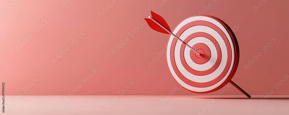A minimalist design featuring a bullseye target with an arrow, symbolizing achievement and focus against a soft pink backdrop. A minimalist design featuring a bullseye target with an arrow, symbolizing achievement and focus against a soft pink backdrop.