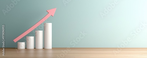 A modern, minimalistic representation of growth with ascending bars and an upward arrow against a calm background.