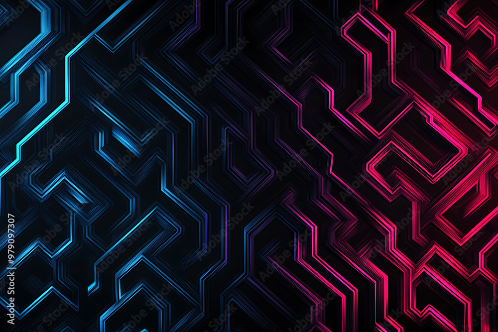 A vector graphic featuring an intricate maze pattern in vibrant neon shades of blue and dark blue on a black background. The angled design adds depth, creating a visually striking abstract composition A vector graphic featuring an intricate maze pattern in vibrant neon shades of blue and dark blue on a black background. The angled design adds depth, creating a visually striking abstract composition