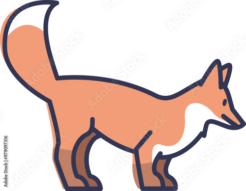 Minimalist illustration of a fox in side view, highlighting its sleek body and bushy tail.