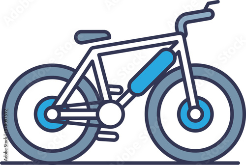 Minimalistic side view icon of an electric bike with a battery pack and simple geometric design.