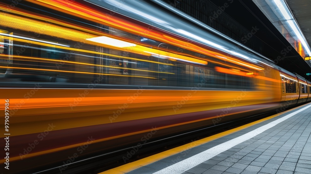 A yellow train speeds by. A yellow train speeds by.