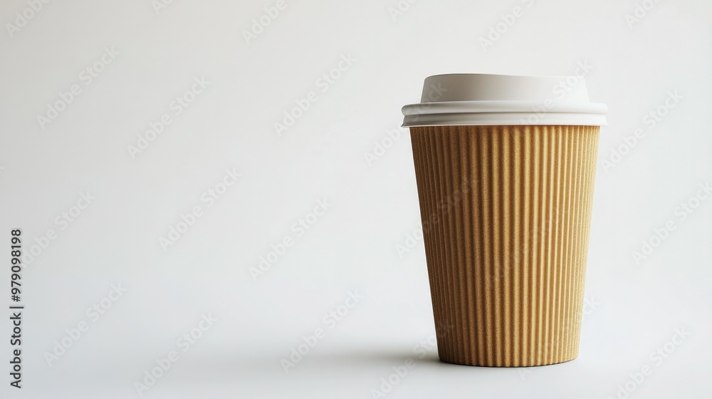 A minimalistic coffee drink in a classic takeaway cup with a secure lid, isolated on a bright white background A minimalistic coffee drink in a classic takeaway cup with a secure lid, isolated on a bright white background