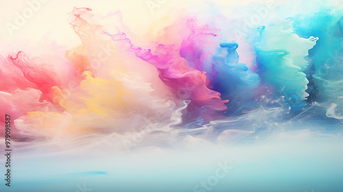 multicolored clouds of paint wet watercolor, abstract background spectrum mixing colors creativity idea concept