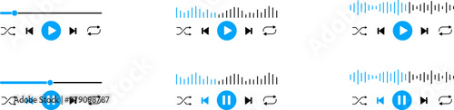 Audio track, mp3 player interface design with visible sound wave and buttons. Vector EPS 10
