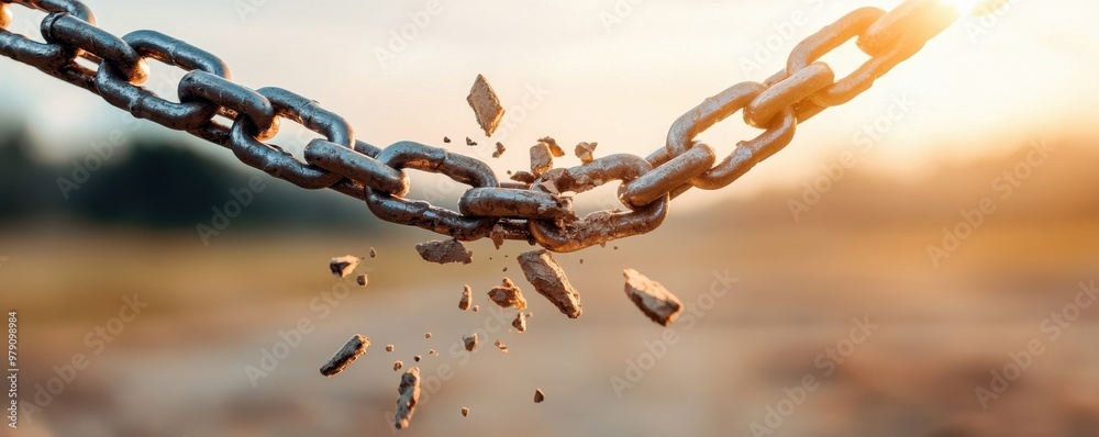 breaking chain with dramatic lighting, symbolizing freedom and release from constraints. breaking chain with dramatic lighting, symbolizing freedom and release from constraints.