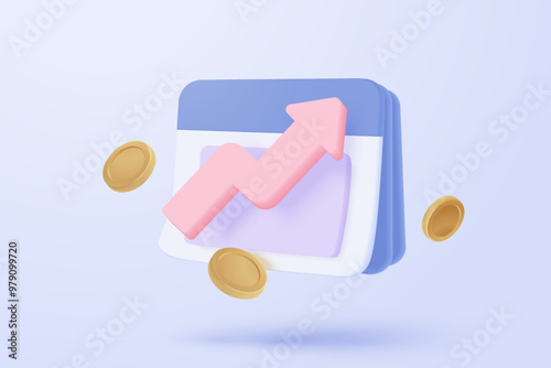 3D graph up with alert notice icon for finance statistic, sell and buy report. analyzing investment money cash and exchange with finance. 3d trading stock report icon vector render illustration