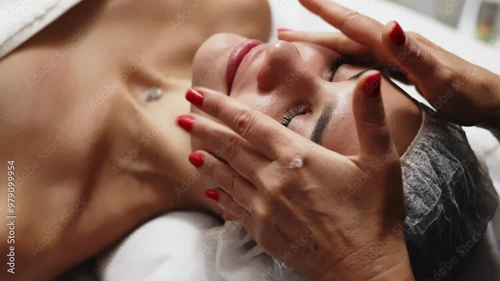 Close-up of a young woman receiving a soothing facial massage at a beauty spa. The scene highlights the luxurious spa experience and emphasizes the benefits of professional skin and body care. Close-up of a young woman receiving a soothing facial massage at a beauty spa. The scene highlights the luxurious spa experience and emphasizes the benefits of professional skin and body care.