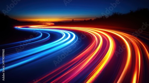 Hyperspace Travel Abstract Concept with Blue and Red Light Streaks Converging on Bright Central Point - Futuristic Motion Background