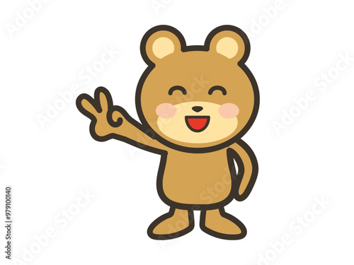 満面の笑顔でピースをするくまさんのイラスト