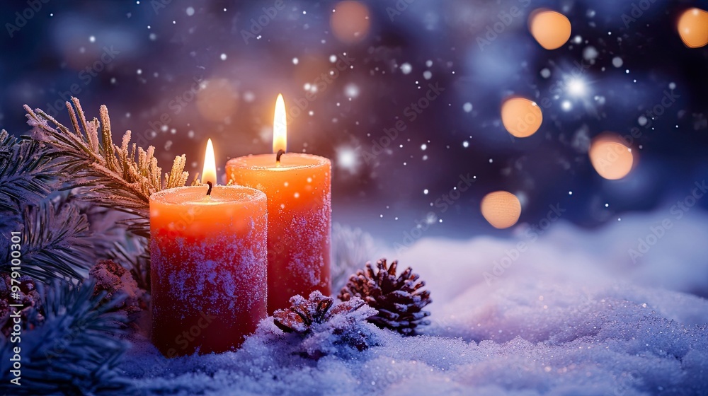 Christmas Candles, Christmas and New Year holidays background, winter season. generative ai