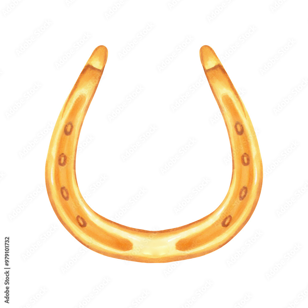 Golden horseshoe. Lucky symbol of St. Patrick's day. Watercolor and marker illustration. Hand drawn isolated clipart. Sketch of luck, wealth or success. Item for festive decoration for the holiday Golden horseshoe. Lucky symbol of St. Patrick's day. Watercolor and marker illustration. Hand drawn isolated clipart. Sketch of luck, wealth or success. Item for festive decoration for the holiday