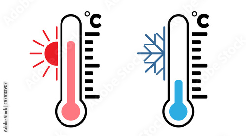 Thermometer showing hot and cold. Temperature indicator icon. Vector graphic isolated on a transparent background
