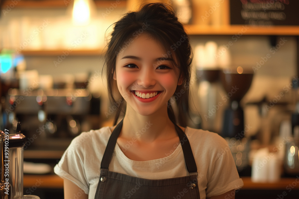 Woman smiling at her workplace Woman smiling at her workplace