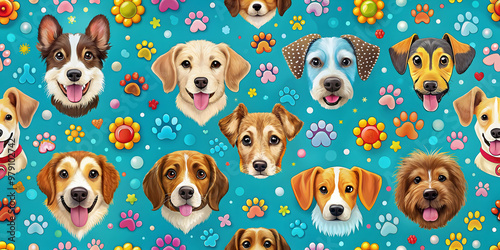 Adorable dog animal pattern with vibrant colors and playful designs, cute,dog, animal, patterns, s, posters