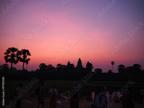 pink sunrise in Cambodia