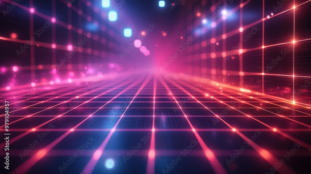 Neon grid with glowing lights Neon grid with glowing lights