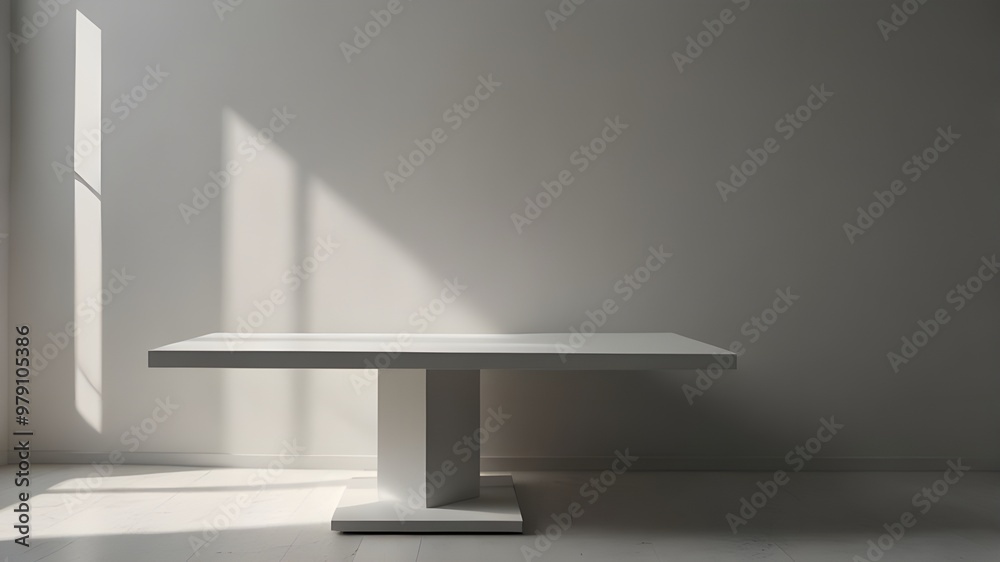 white table background white wall with shadow from light rays Generative AI white table background white wall with shadow from light rays Generative AI