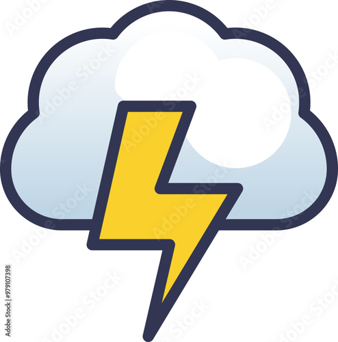 A stylized icon of a thundercloud with a yellow lightning bolt, symbolizing stormy weather and electricity.