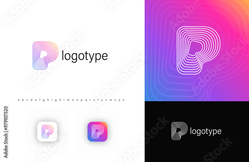 Ripples Logo Letter P, Geometric Rounded Lines Monogram for Tech Branding, Creative Posters, Identity. Vector Illustration