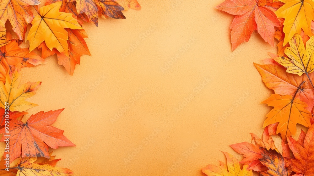 Autumn Leaves Frame Fall Foliage Border Orange Background Copy Space Autumn Leaves Frame Fall Foliage Border Orange Background Copy Space