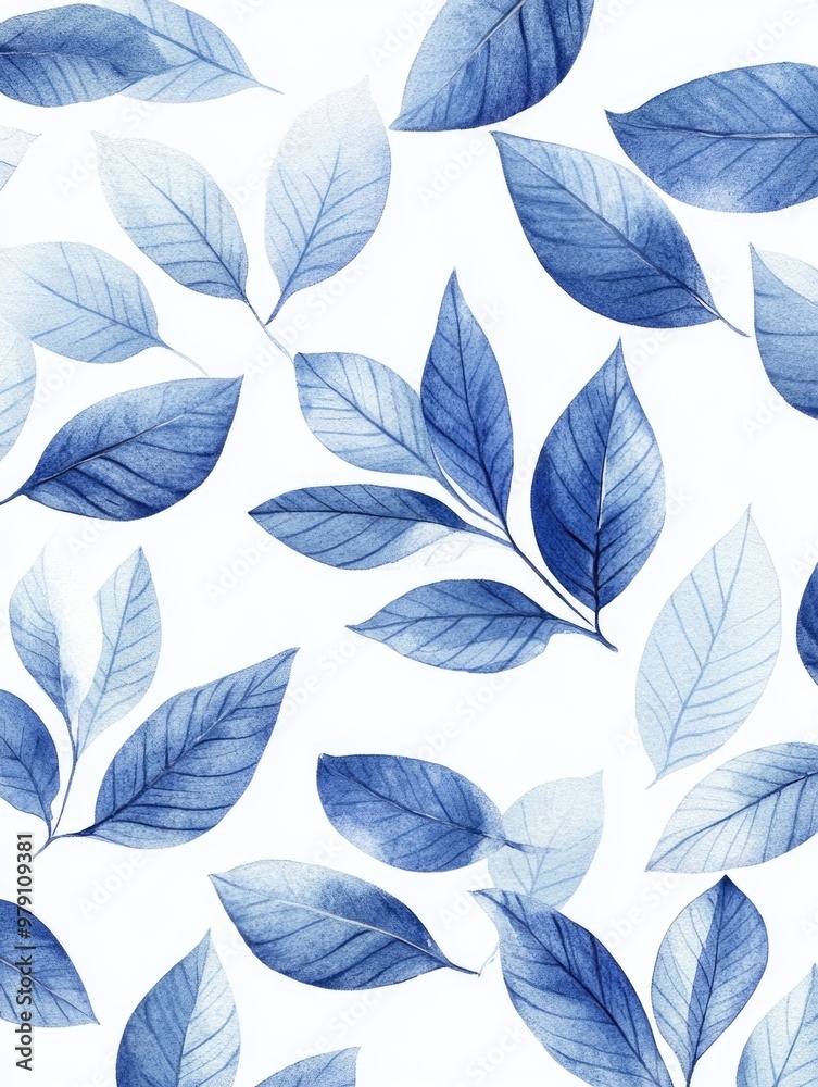 Blue leaf pattern on white background