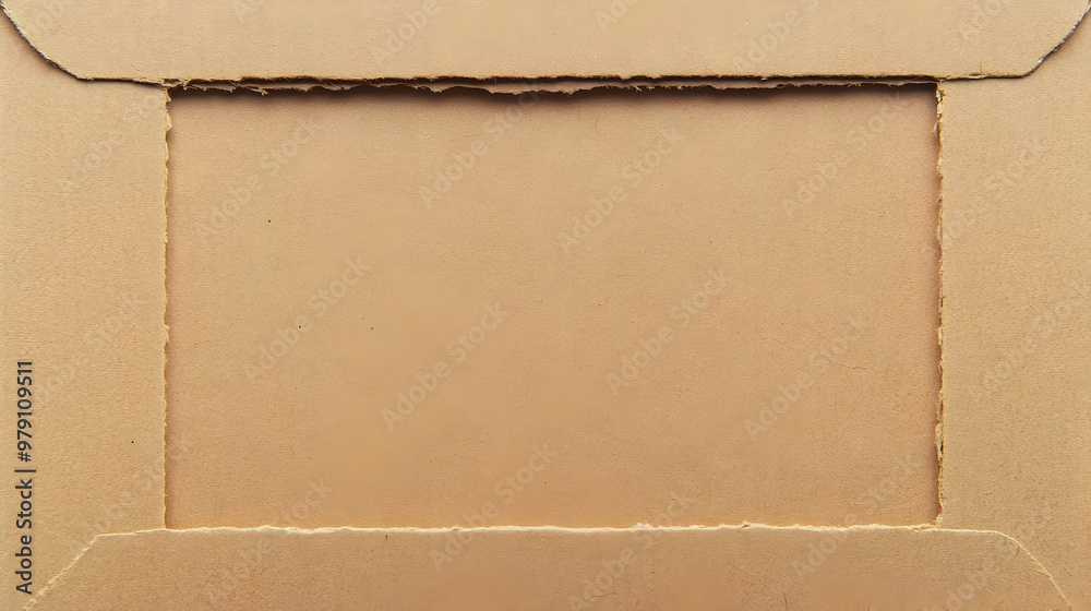 Fototapeta premium A Rectangular Hole Torn in Brown Cardboard Paper, Creating a Frame for Text or Images