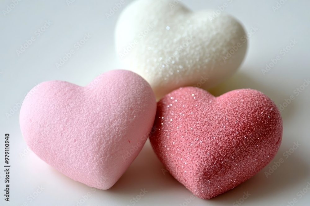 Three Vibrant Pink and White Sparkling Decorative Hearts On A White Background Valentines Day Three Vibrant Pink and White Sparkling Decorative Hearts On A White Background Valentines Day