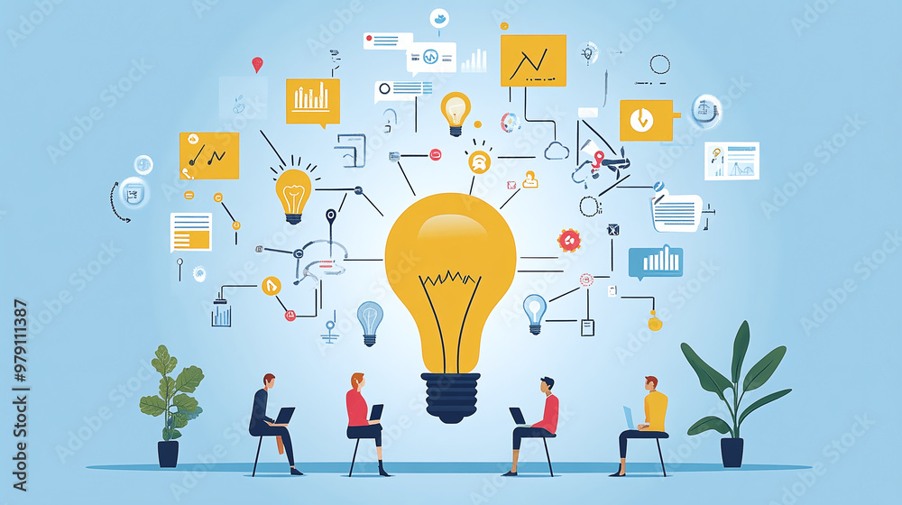 Innovative startup team planning with digital mind maps, technology at the forefront Innovative startup team planning with digital mind maps, technology at the forefront
