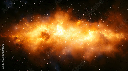 Fiery Cosmic Nebula with Glowing Clouds and Scattered Stars in a Dark Background photo