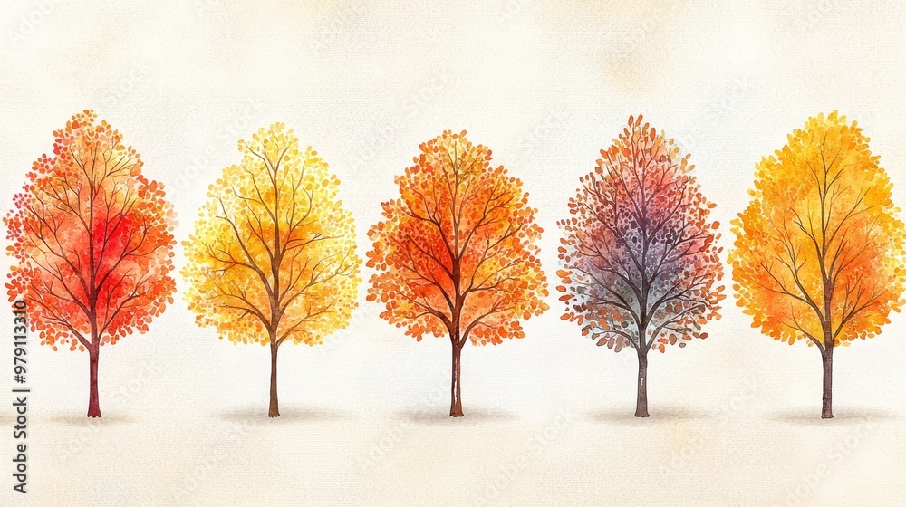 Watercolor Autumn Trees Illustration Watercolor Autumn Trees Illustration