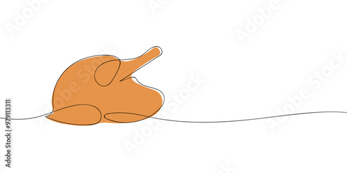 A single line drawing of a turkey. Continuous line thanksgiving meat icon in color. One line icon. Vector illustration.