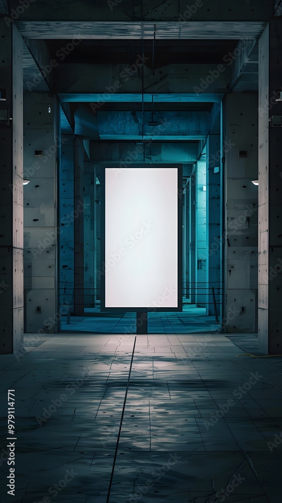 Blank Billboard in a Concrete Hallway. Blank Billboard in a Concrete Hallway.