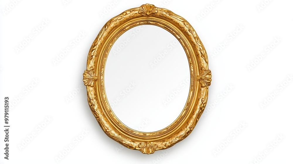 Oval Gold Frame with Ornate Design Isolated on White Background Oval Gold Frame with Ornate Design Isolated on White Background