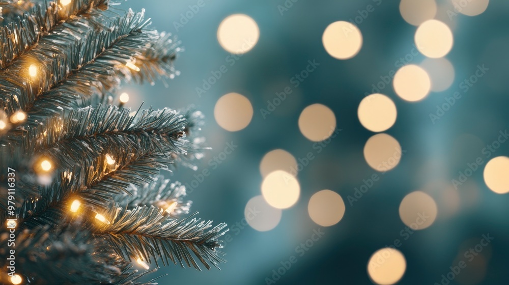 Christmas tree in close-up with lights and bokeh background. Christmas tree in close-up with lights and bokeh background.