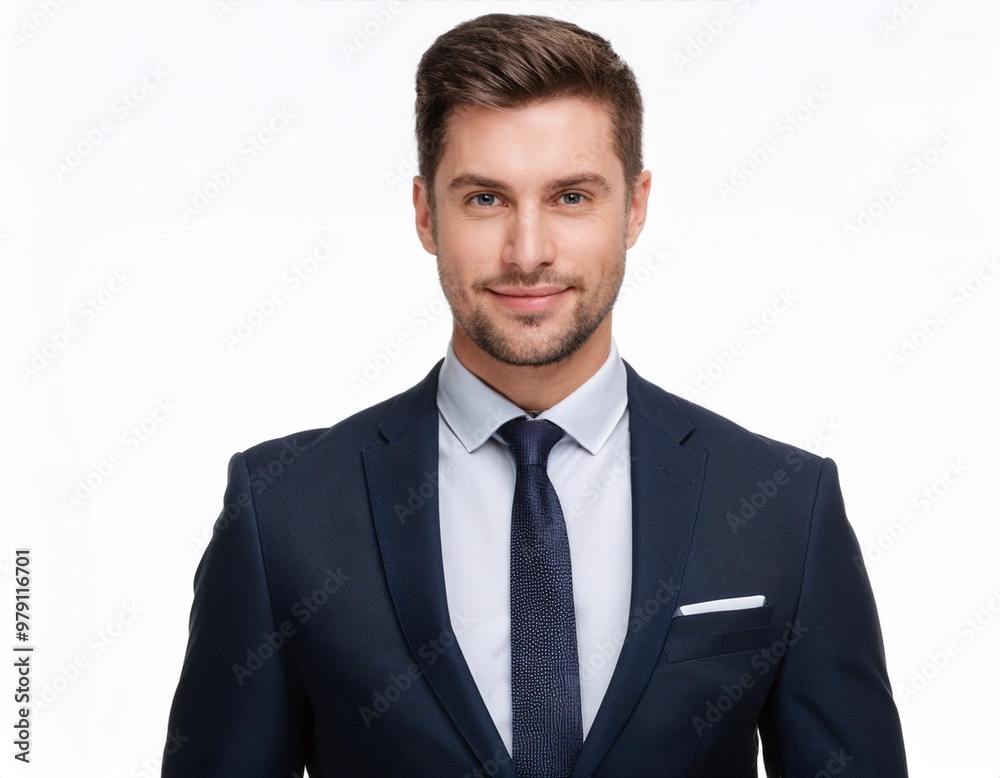 Confident Businessman with Short Hair in a Suit Isolated on White Background, Clipping Path, Full Depth of Field Confident Businessman with Short Hair in a Suit Isolated on White Background, Clipping Path, Full Depth of Field