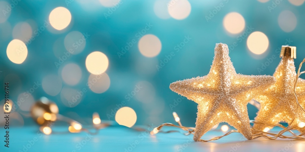 Closeup of christmas stars with lights on a blue background Closeup of christmas stars with lights on a blue background