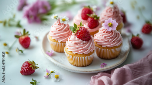 cupcakes with cream and strawberry